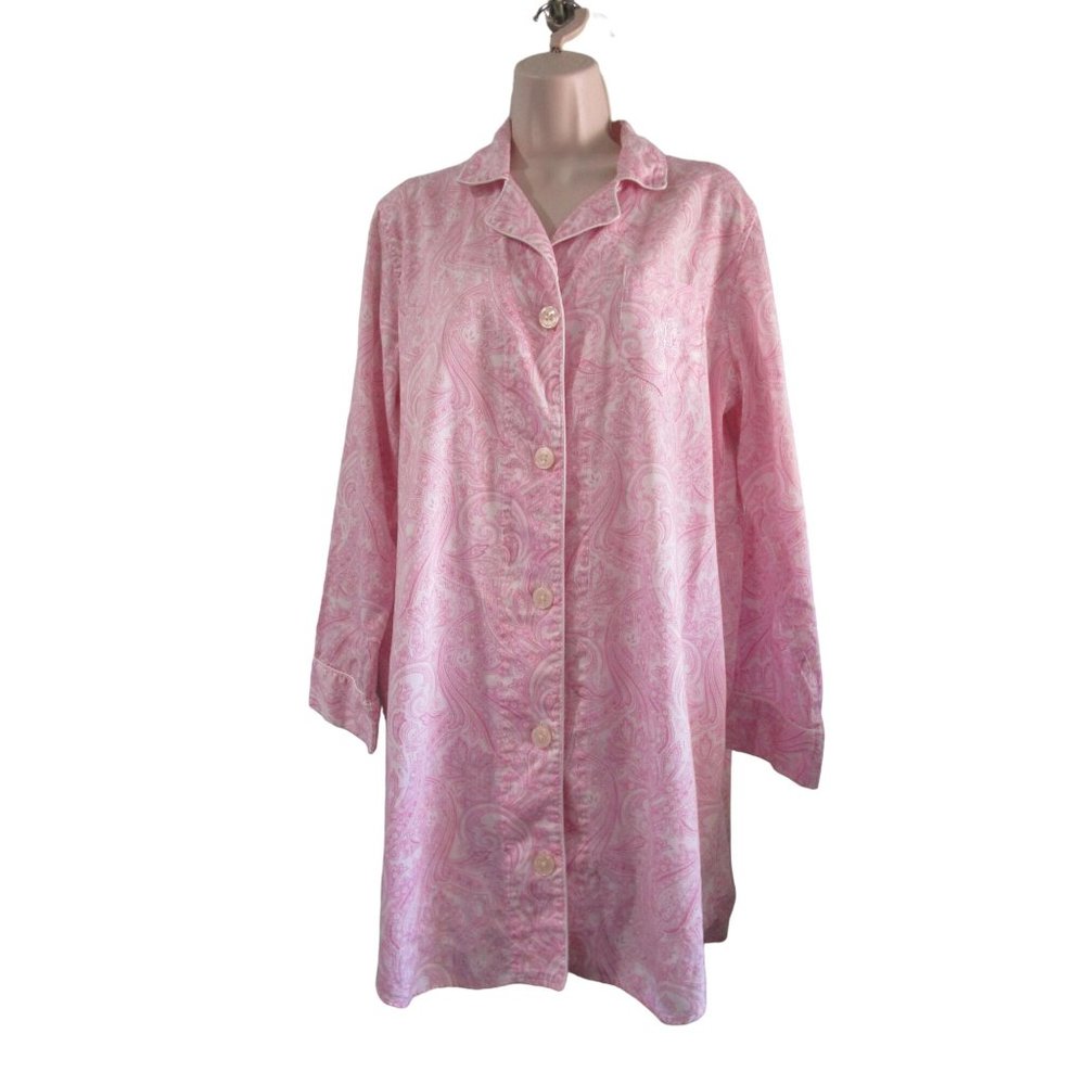Lauren Ralph Lauren Pink Paisley Menswear Button Up Nightshirt Ladies L EUC - Picture 4 of 16